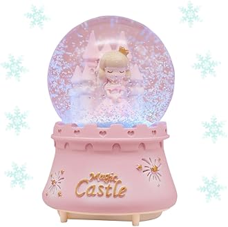 Musical Snow Globes, Cute Princess Castle Figurine Snow Globes, Automatic Snowfall Musical Snow Globe with Color Changing LED Light for Girls, Birthday Home Party Decoration (Pink)