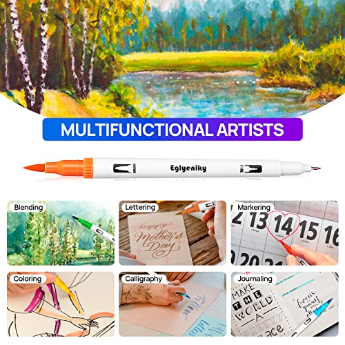 Image of Eglyenlky Colored Markers for Adult Coloring Book, Felt Tip Marker, Dual Tip Brush Pens with Brush and Fine Tip for Adult Teen Kid Drawing (36 Colors Set)