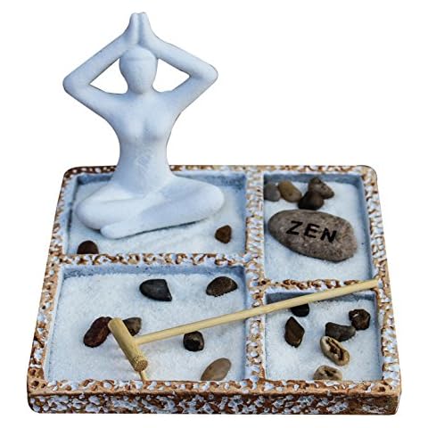 Royal Brands Zen Garden Deluxe Desk Meditation Garden Yoga Style Statue, Sands, Rocks, and Rake - Peace & Tranquility Cover