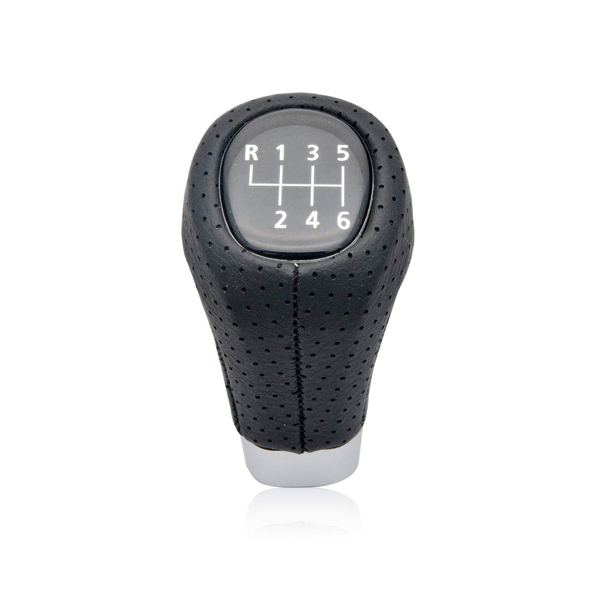 HugeAuto 6 Speed Gear Shift Knob Perforated Real Leather Fit for BMW E46 E60 E87 E90 E92