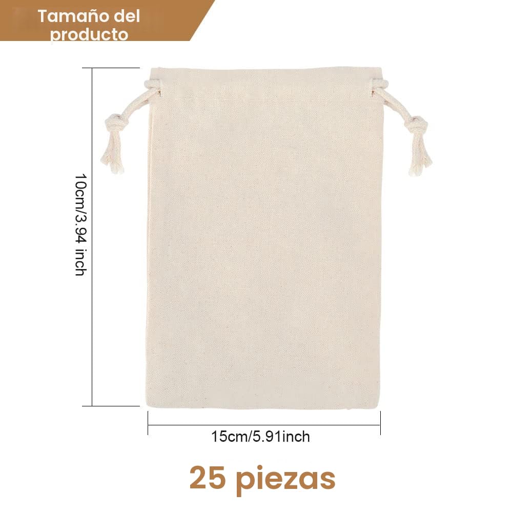 Aucuu 25PCS Bolsas de Algodón, 10 x 15 cm, Sacos de Caramelos, Mini Bolsas de Dinero, Bolsas de Regalo para Fiestas de Cumpleaños, para Bodas, Navidad