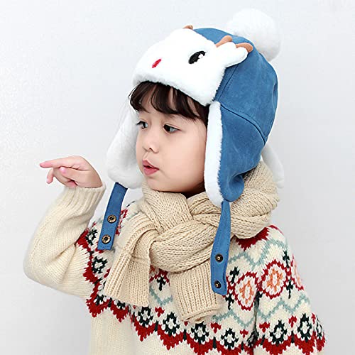 Toddler 3D Cute Winter Beanie Hat with Earflap, Child Warm Russian Plush Warmer Outdoor Trapper Kids Cold Weather Deer Cap3