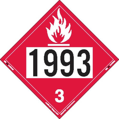 Labelmaster ZEZ21993 UN 1993 Flammable Liquid Hazmat Placard, E-Z Removable Vinyl (Pack of 25)