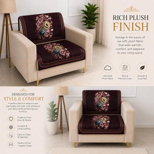 Image of Homerz Premium 'Luxe Series' Sofa Cover | Holland Velvet Fabric | Smooth Finish | Anti-Slip Fleece Backing Couch Protector (Maroon, 1 Seater, Seat Cover with Backrest)
