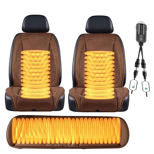 車 シートヒーター, 12V/24V シガーソケット, 車用 即暖 シートヒーター シートカバー, 雪かきスコップが付属, シートクッション, 冬のドライバーの友人への最高の贈り物,茶色-スリーピースセット