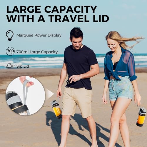 Portable Blender, Anti-Jamming 300 Watt for Shakes and Smoothies, 24oz Travel Blender USB Rechargeable, BPA Free Sporty bottle with a Travel Lid. (Black Base Grey Lid) (Yellow Base Green Lid)