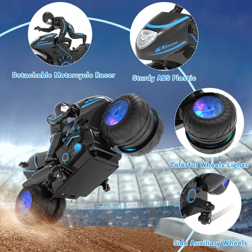 RC Motorcycle, Remote Control Motorcycle with RGB Wheels Lights - 360-degree Rotations, Drifts, High-Speed, RC Car Dirt Bike Toy for Boys 4-7 8-12 Years Kids - Image 5