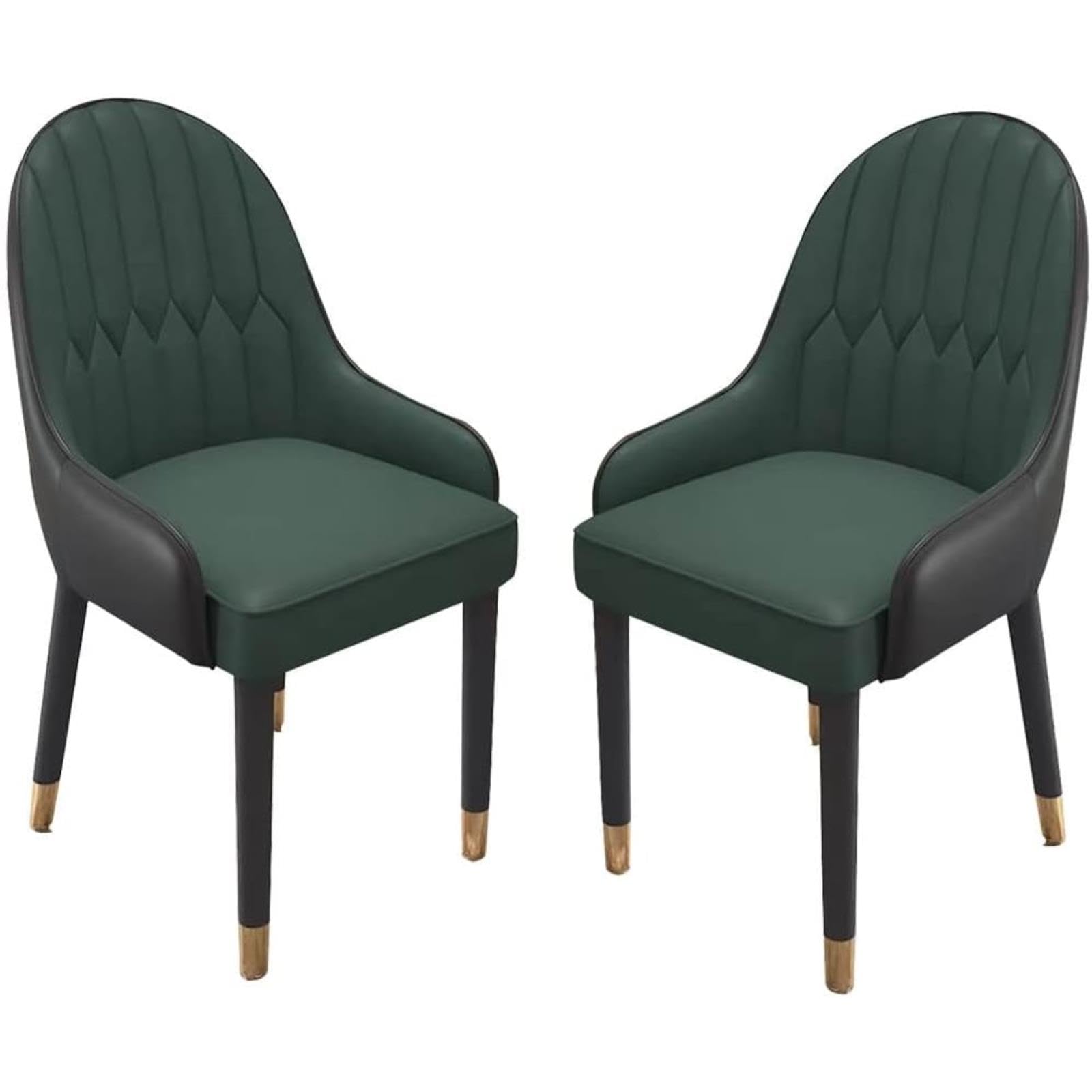 Zestaw 2 skórzanych krzeseł kuchennych odpornych na zarysowania z solidnymi nogami ze stali węglowej do salonu, poczekalni i blatu (Dark Green+black)