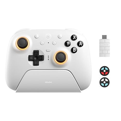 8BitDo Ultimate 2 Bluetooth Controller with TMR Joysticks for Switch, Windows PC, Gaming Controller with Switchable Hall Effect/Tactile Triggers, RGB Fire Ring, Charging Dock,Vibration and Motion control, White - Ultimate 2 Bluetooth - White
