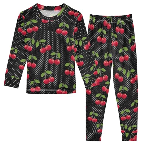 ODAWA Red Cherries Black 2 Piece Set Matching Fall Pajamas Pyjamas Sets 18M