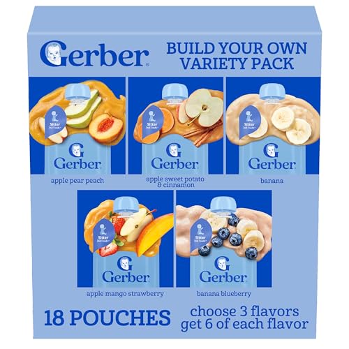 Gerber Stage 2 Baby Food Fruit or Fruit and Veggie Puree Pouches Build Your Own Variety Pack Baby Food Pouches 18-Pack