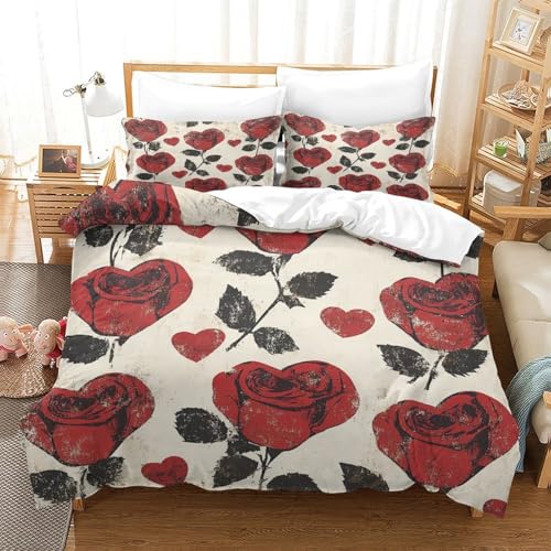 Housse de couette microfibre inaltérable de qualité supérieure motif 3D roses