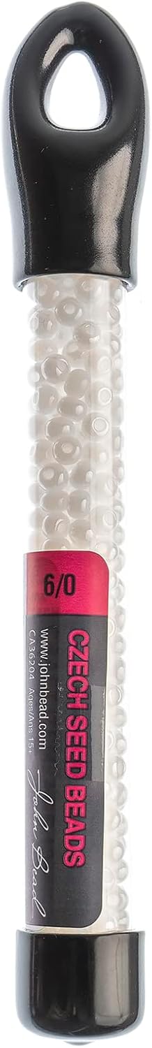 John Bead Czech Glass Seed Beads 6/0 White Pearl Beads for Jewelry Making Crafts, 23g Vial