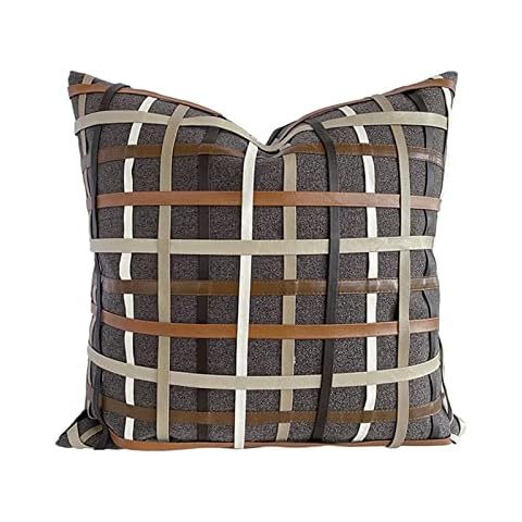 HOUMEL White And Black Decorative Cushion Covers Leather Misplaced Weave Pillow Cases With Filling For Living Room Bedroom Sofa Couch 50cm X 50cm 20 X 20 Inches 520 (Size : 50X50cm with inner) Cover