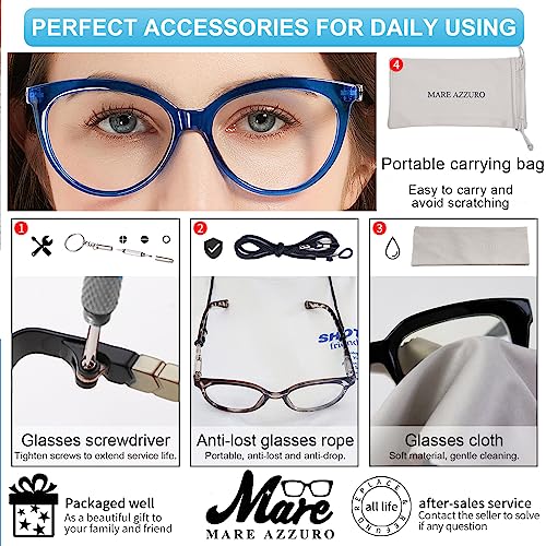 Image of MARE AZZURO Oversized Round Reading Glasses Women Designer Reader 1.00 1.25 1.50 1.75 2.00 2.25 2.50 2.75 3.00 3.50 (Blue, 2.75)