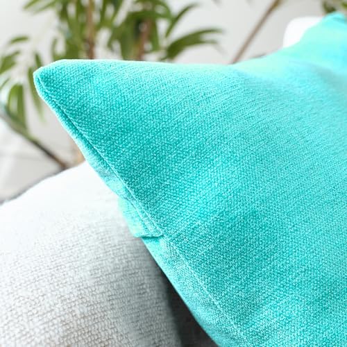 Image of Encasa XO Thick Chenille Throw Pillow Covers Set of 1 | Turq - (24 inchx24 inch) (60x60 cm) | Decorative Accent Square Throw Pillow Cases for Couch, Home Decor, Sofa