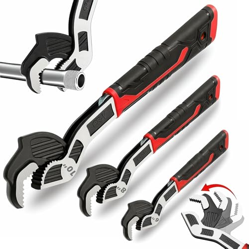 Freton 6 8 10 Multi-function Self-locking Pipe Wrench Set Chromium Vanadium Steel Plumbers Wrench with Self Tightening Function for 9/32-1 3/8 (7-35mm) Pipe Fittings and Nuts