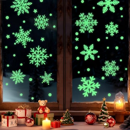 Zaewry Fluoreszierend Fensterbilder Weihnachten, Weihnachts Schneeflocken...