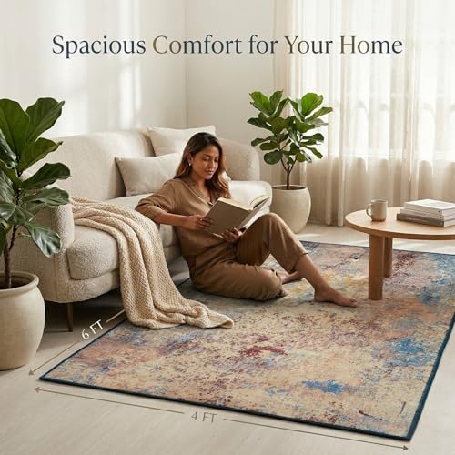 Image of Dream Weaverz Anti Slip Rectangular Carpet for Living Room & Hall | Silk | Flat Woven Soft Washable Floor Mat for Home, Bedroom Floor & Kitchen | Durable Anti Skid Rug for Daily Use (4 X 6) feet