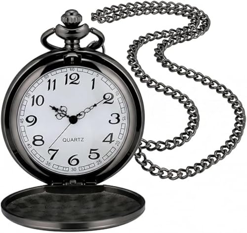 Relógio De Bolso Quartz Clássico Com Corrente Estilo Antigo Retro Vintage (Preto e Branco)
