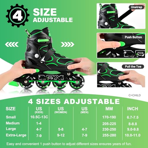Image of 2PM SPORTS Inline Skates for Kids Girls Boys Ages 5-8 8-12 4-6 6-12 with Light Up Wheels, Adjustable Kids Roller Skates Blades for Adults Men Women Beginners Youths