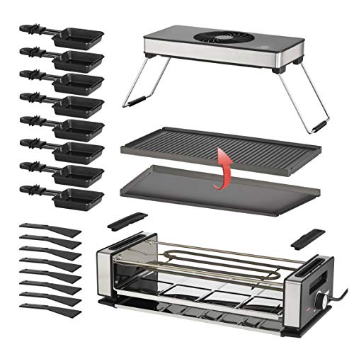 Unold Smokeless Electric Raclette & Grill 48785 - Extraction Hood with Carbon Filter - Reversible Grill/Griddle Plate - 1200W - For up to 8 Persons - Image 4