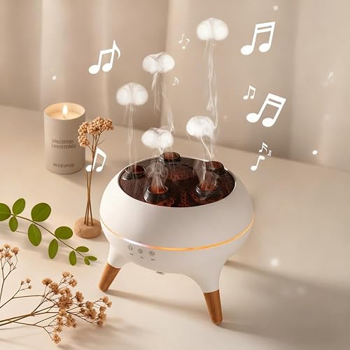 Humidificador de nube de hongos, difusor de aceite esencial de aromaterapia con modo activado por sonido, 7 modos de humo, niebla de gelatina y LED