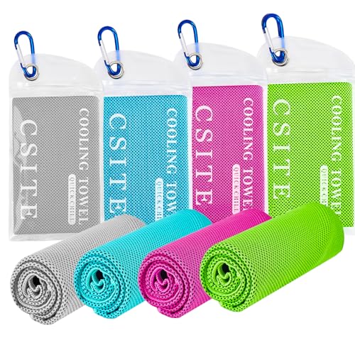 CSITE Cooling Towels for Neck and Face - 4 Pack 47x12 Inch Ice Cold Microfiber Towels, Soft & Breathable Cooling Towel for Hot Weather, Sports, Yoga, Workout, Running, Golf, Camping