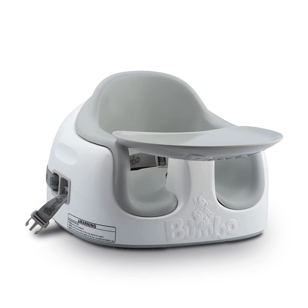 Bumbo Multi Seat - Asiento para Bebé 3 en 1 - Asiento de Suelo, Trona Portátil y Alzador de Silla para Comer - Bandeja Extaíble y Altura Ajustable - Color Gris