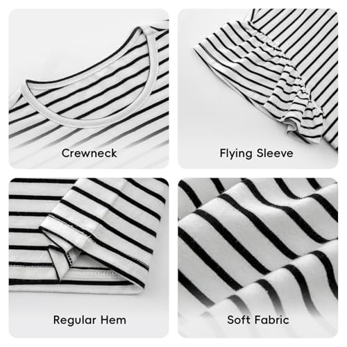 Girls Summer Shirts Kids Striped Ruffle Sleeve T Shirts Crew Neck Casual Tops Cute Short Sleeve Tees 5-14 Years4