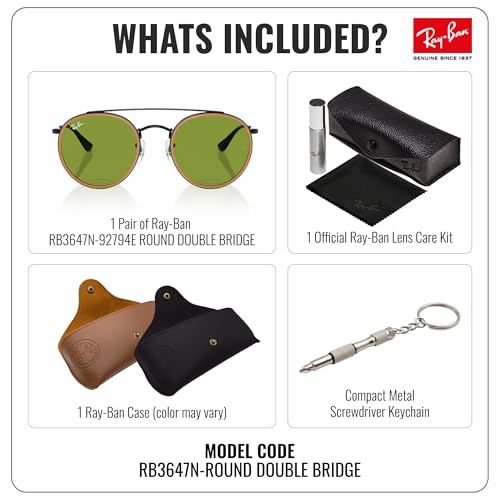 Image of Ray-Ban RB3647N ROUND DOUBLE BRIDGE Round Shaped Sunglasses for Men & Women with Official RAYBAN Eyewear Kit