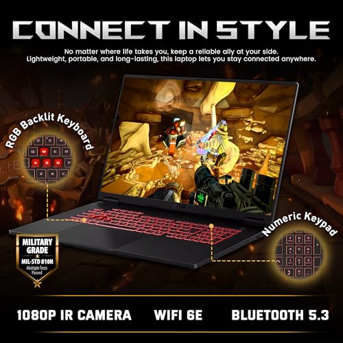 TUF A18 18" WUXGA 144Hz Gaming Laptop, AMD Ryzen 7 260, NVIDIA GeForce RTX 5060 8 GB GDDR7, 32 GB DDR5, 2 TB di archiviazione (1 TB SSD e 1 TB Docking), tastiera retroilluminata, Copilot, Wi-Fi - Notebook - Immagine 7