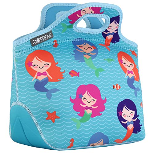 GOPRENE Kids Mermaid Lunch Bag for Girls Insulated Neoprene Lunch Tote Fits Bento Box and Thermos Aqua Toddler Lunchbox for School Daycare or Travel