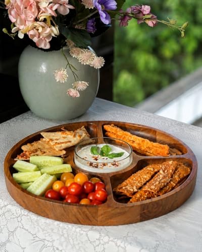 Image of Premium Wooden Chip & Dip Platter with Glass Bowl | Acacia Wood Snack Serving Tray for Nachos, Snacks & Appetizers | Handcrafted in India