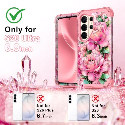 Lamcase for Samsung Galaxy S26 Ultra Case, 3-Layer Heavy Duty Protection (Hard PC+Soft Silicone Inner), Glossy Butterfly Printed Design Shockproof Rugged Phone Cover for Galaxy S26 Ultra 5G, Rose — view 2