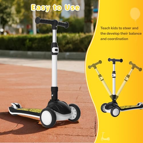 Image of SIMATE 3 Wheel Kick Scooter for Kids Ages 3-12, Light Up Wheels & 3 Adjustable Height Handlebars, Lean-to-Steer & Widen Anti-Slip Deck, Boys & Girls Gift