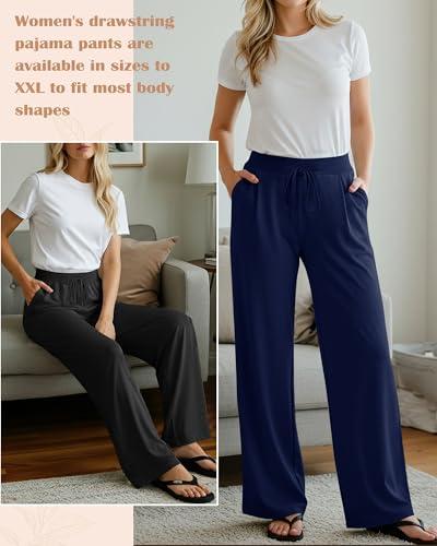 3 Pack Women's Wide Leg Lounge Pants, Loose Drawstring Yoga Sweatpants with Pockets Casual Cozy Pajama Jogger Pants2