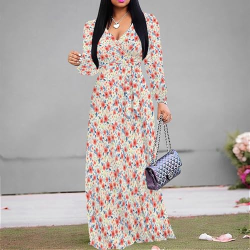 Image of PinkPatty Women's Long Sleeve Maxi Dress Plus Size Trendy Wedding Guest Dress with Pockets&Belt