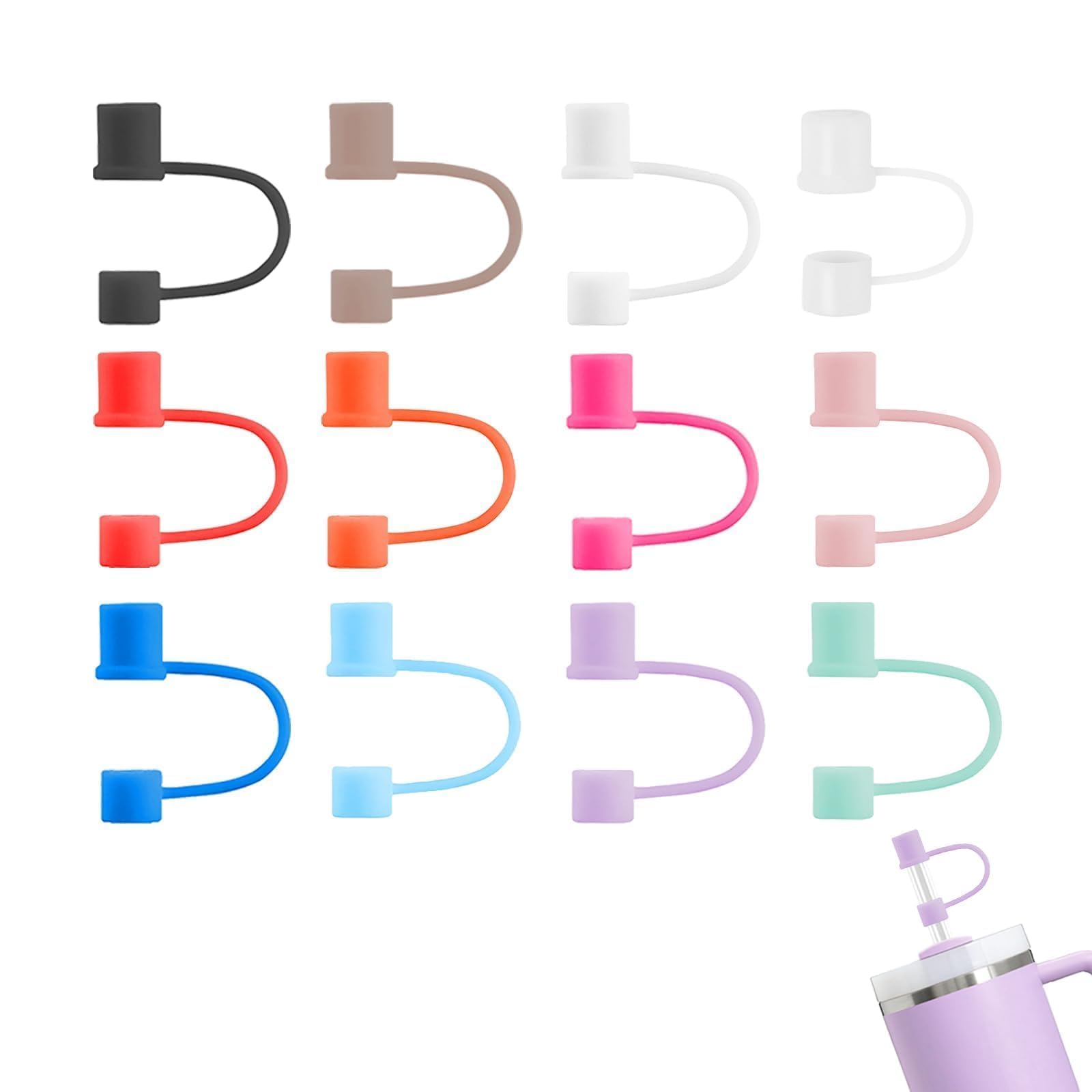 12-Pack 0.4in/10mm Straw Toppers, for Stanley Straw Covers Cap for Tumblers for Stanley 30|40 Oz Cup, Silicone Dust-Proof Caps（ Cup is Not Included）, Multi-color