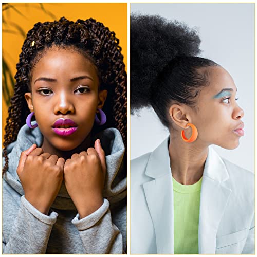 MTLEE 12 Pairs 80s 90s Neon Earrings Acrylic Matte Colorful Hoop Earrings for 80s Outfit Glow Party Accessories4