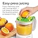 Proctor Silex Electric Citrus Juicer Machine, Large 34 oz. Pitcher, Pressure Activated, 2 Reamers for Big and Small Fruit, Pulp Control, for Orange, Lemon, Grapefruit Juice, White & Green (66340)