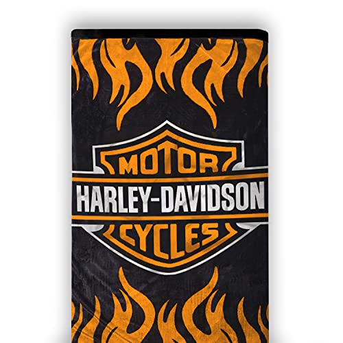 Super Soft Plush Classic Black Harley Davidson Blanket/Throw Full or Queen Size - Orange - Image 6