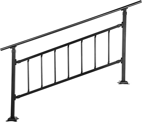 Miniatura 52 de VEVOR Pasamanos de escalera de metal ajustable para escalones al aire libre, 2-3 escalones, arco negro #1, barandillas gruesas para escaleras