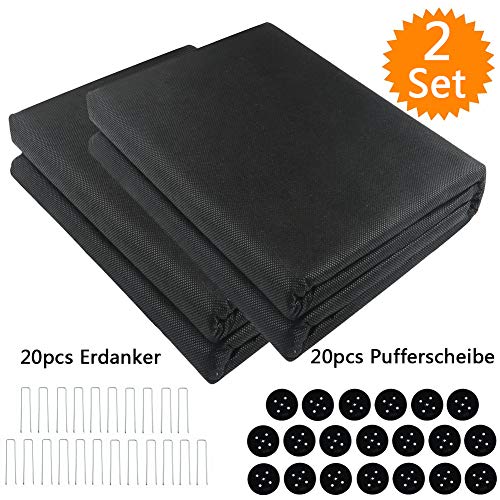 JTENG Unkrautvlies Gartenvlies 60g/m Unkrautfolie sehr hohe UV-Stabilisierung - extrem reißfest und wasserdurchlässig - 20m² Unkrautvlies + 20 Erdanker + 20 Pufferscheibe