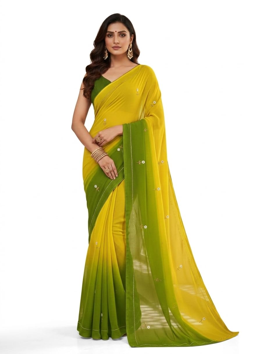 varuni couture Soft Georgette Multi-Shade Ombre Saree with Floral Hand-Work & Beaded Border-picture-33