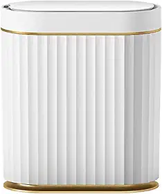 Lixeira Automática com Sensor de Movimento 7L Litros Branca com dourado – Tampa com abertura Inteligente Sem Contato, Design Moderno, compacta e higiênica