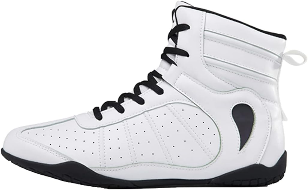 Men's Wrestling Shoe, Extra Wide Bodybuilding Weightlifting Wrestling Shoes Breathable Kickboxing Sparring Trainers Leather Boxing Boots for Boy Youth