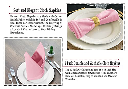 Image of Ruvanti Cloth Napkins Set of 12, 18x18 Inches Napkins Cloth Washable, Soft, Durable, Absorbent, Cotton Blend. Table Dinner Napkins Cloth for Hotel, Christmas, Dinner, Parties - Pink