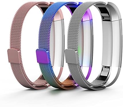 Tecson Metal Bands Compatible Fitbit Alta and Alta HR and Ace (Pack of 3), Silver, Colorful and Rose Pink