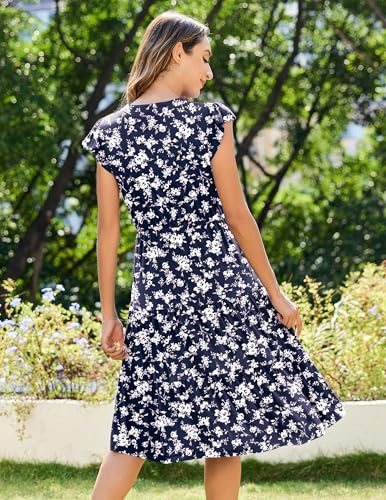 Image of ZEAGOO Womens Summer Casual Dresses Ruffle Sleeve V Neck Midi Dress Flowy Tiered Dress with Pockets Boho Sundresses